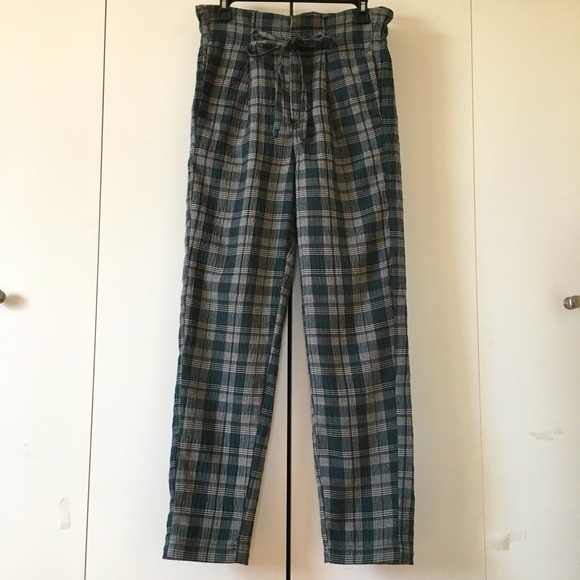 Free People Potato Sack High Rise Loose Fit Green Plaid Pant Size 2 - Picture 3 of 16